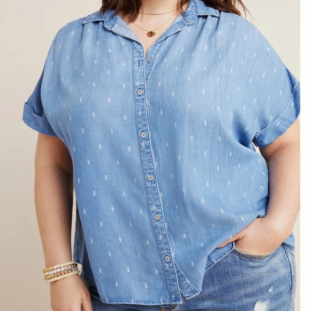 Cloth & Stone by Anthropologie Lace Buttondown Chambray Denim Shirt Size 2X